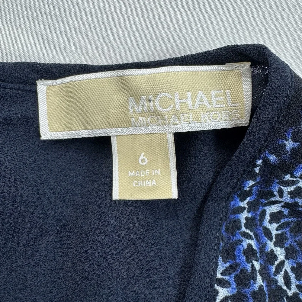 Michael Kors Womens Size 6 Navy Blue Print Sleeveless Fit Flare Dress